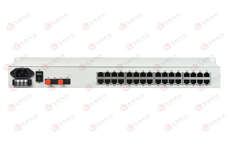 飛暢科技-32路電話+8E1+8FE物理隔離（1+1光備份，19英寸）電話光端機(jī)